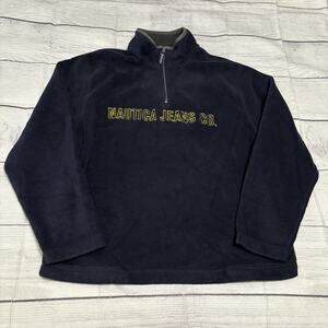 Nautica Jeans Co Mens Size XL Spell Out Fleece Quarter Zip Pullover Jacket Navy